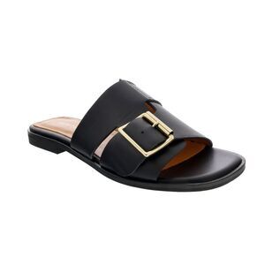 Ventutto Black Buckle Flat Leather Slide